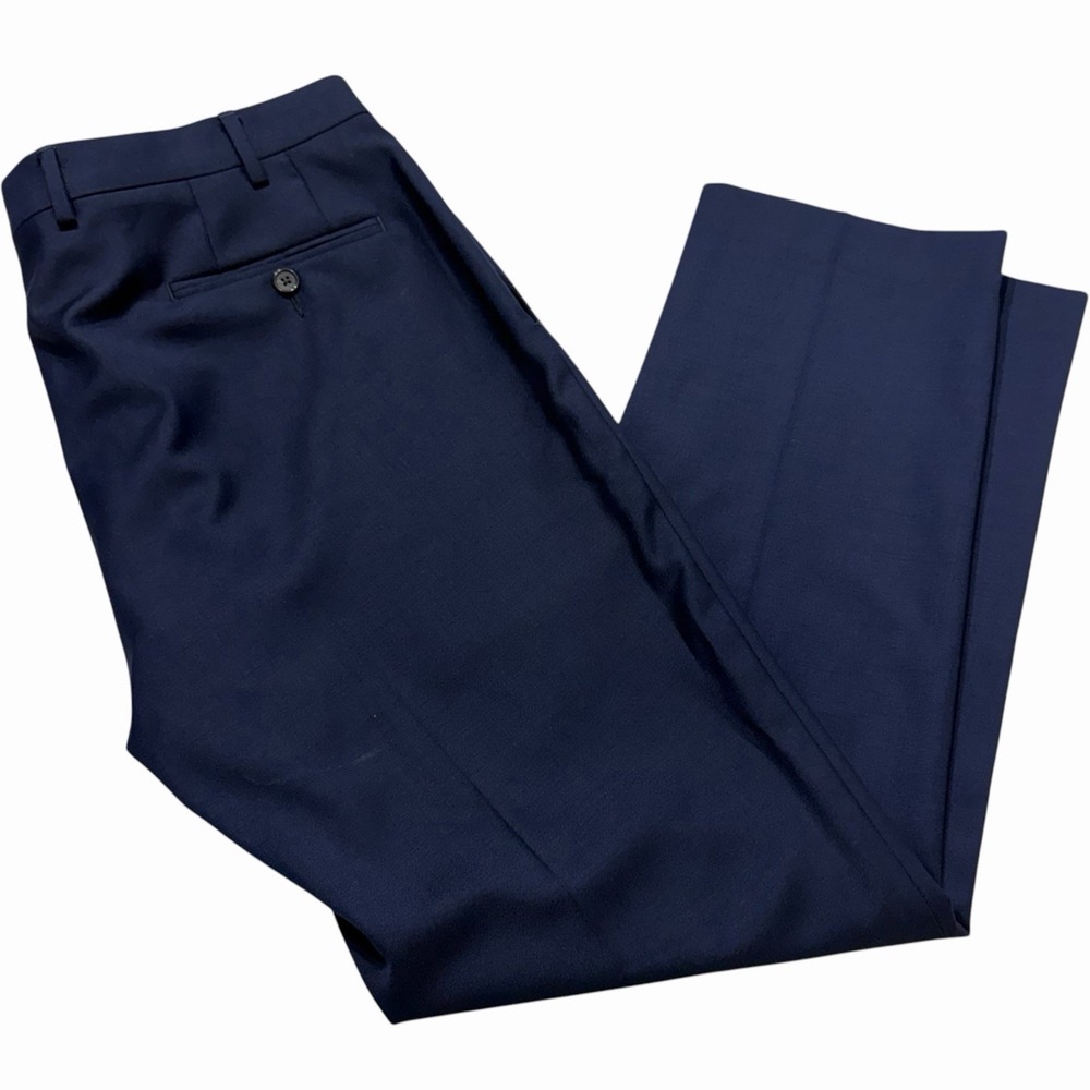 Lauren Ralph Lauren Mens Dress Pants Navy Blue Wool Blend Flat Front Slacks